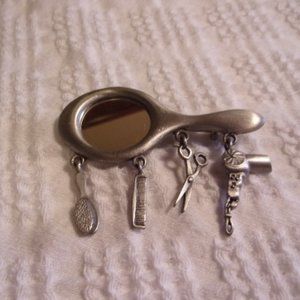 JJ Pewter Hairdresser Dangle Charm Brooch